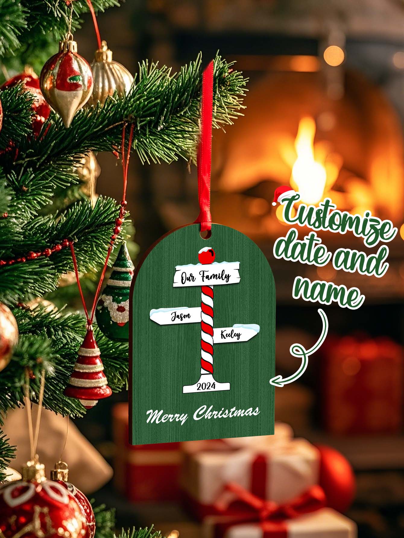 Personalised Family Name Christmas Ornament - Custom Wooden Keepsake