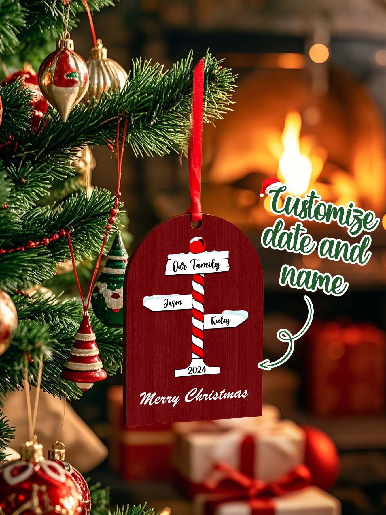 Personalised Family Name Christmas Ornament - Custom Wooden Keepsake