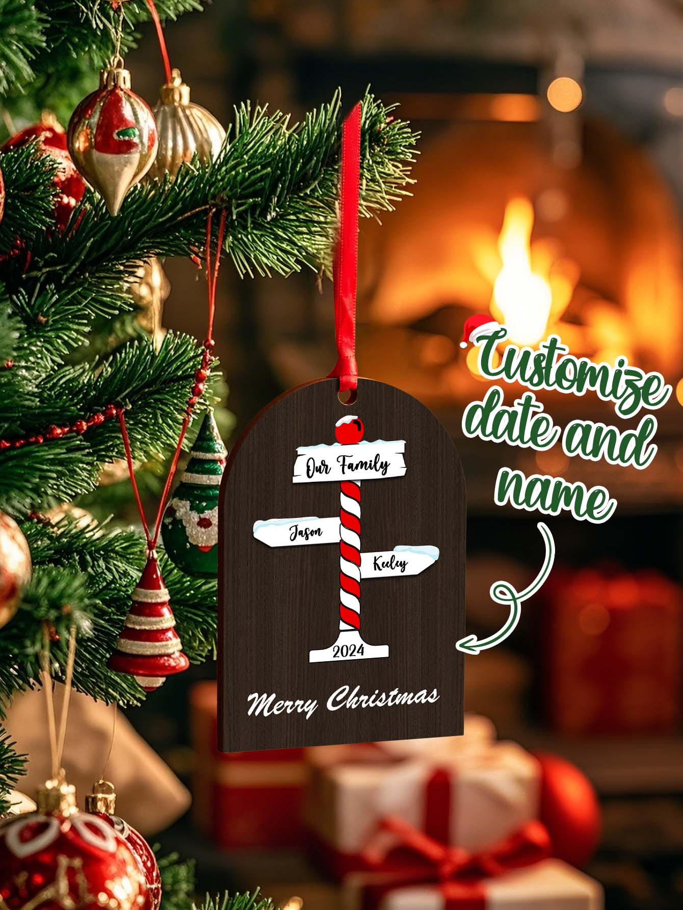 Personalised Family Name Christmas Ornament - Custom Wooden Keepsake