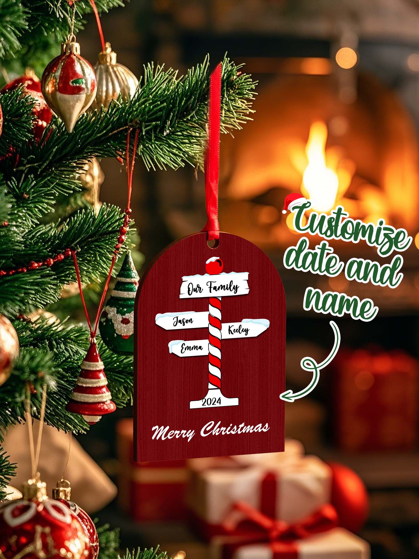 Personalised Family Name Christmas Ornament - Custom Wooden Keepsake