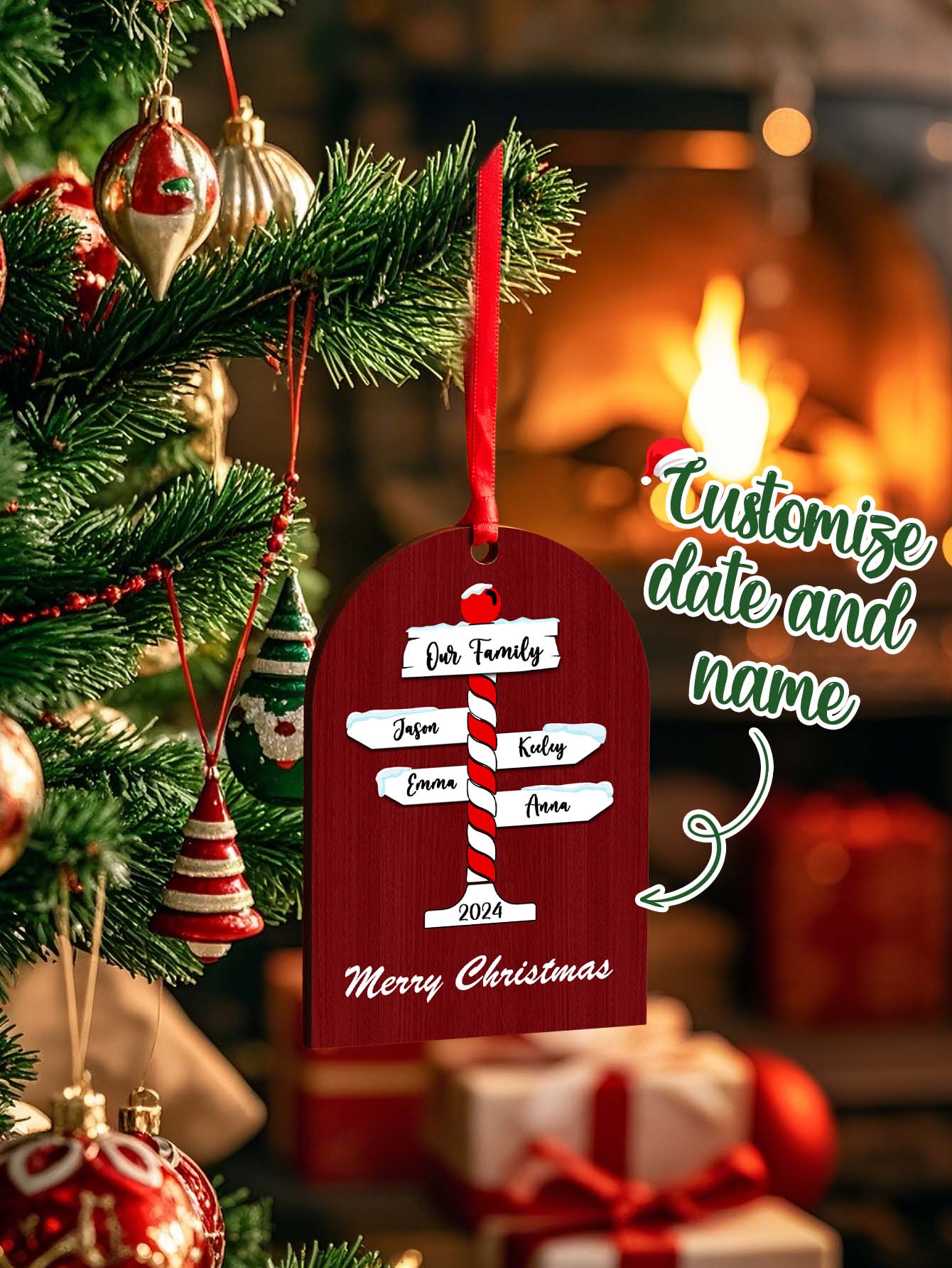 Personalised Family Name Christmas Ornament - Custom Wooden Keepsake