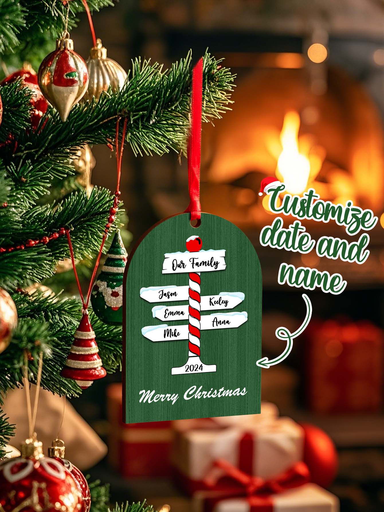 Personalised Family Name Christmas Ornament - Custom Wooden Keepsake