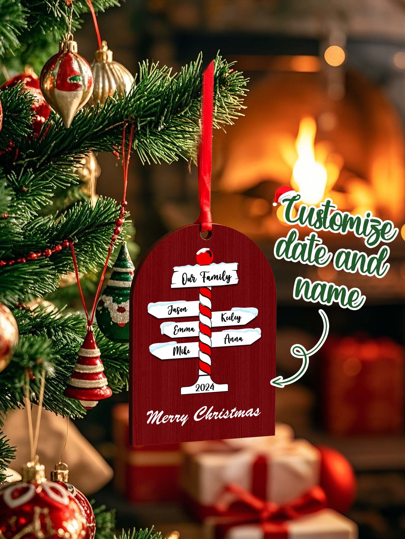 Personalised Family Name Christmas Ornament - Custom Wooden Keepsake