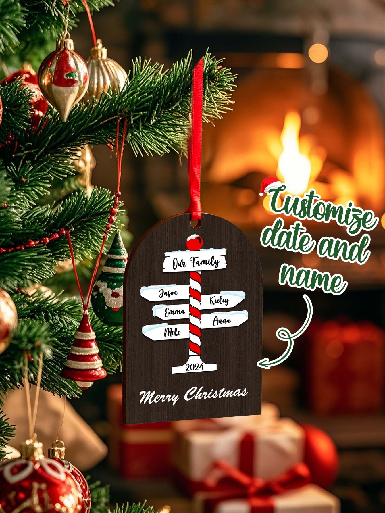 Personalised Family Name Christmas Ornament - Custom Wooden Keepsake