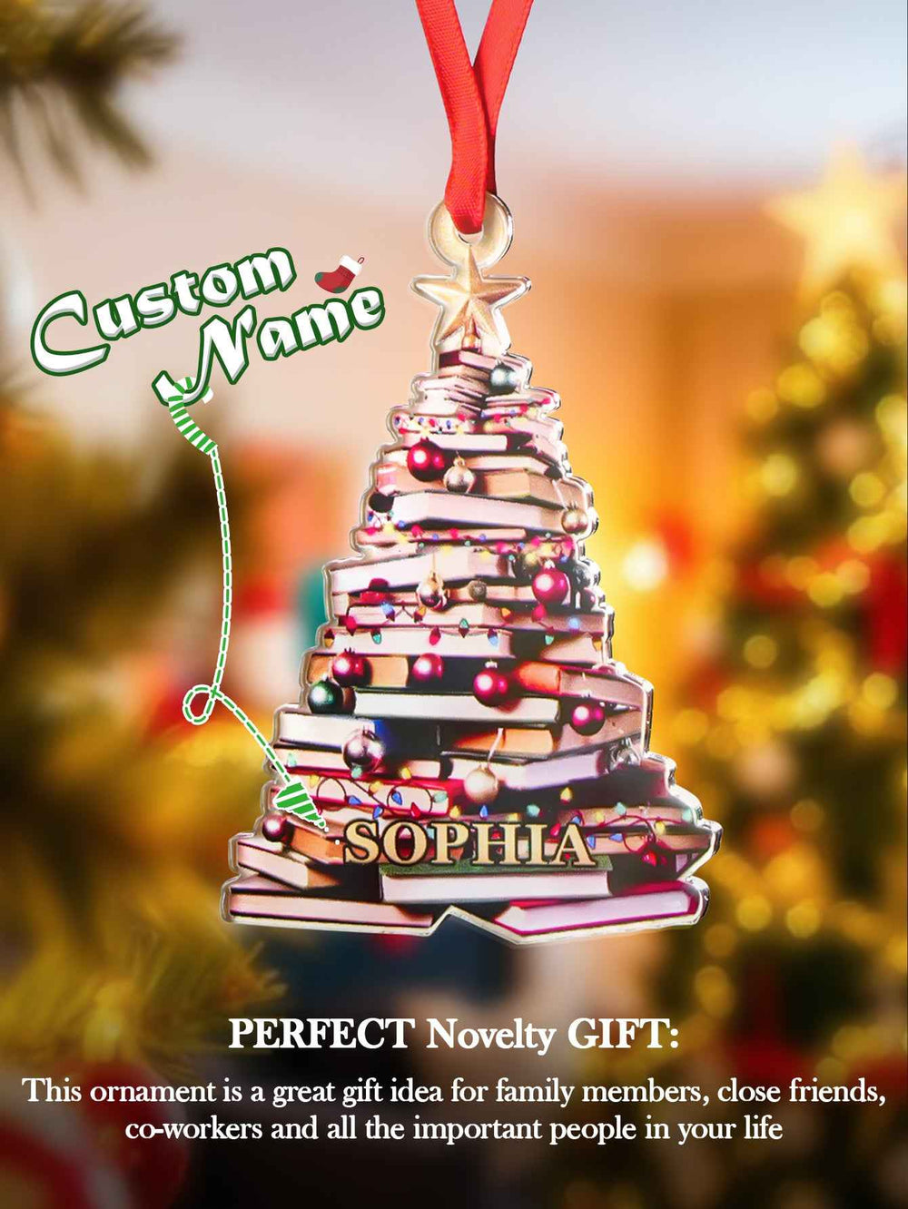 Personalized Christmas Book Tree Name Ornament Christmas Decoration Gift for Book Lover