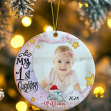 Personalized Baby's First Christmas Ornament Cute Elephant Circle Ornament Christmas Gift for Kid