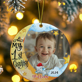 Personalized Baby's First Christmas Ornament Cute Elephant Circle Ornament Christmas Gift for Kid