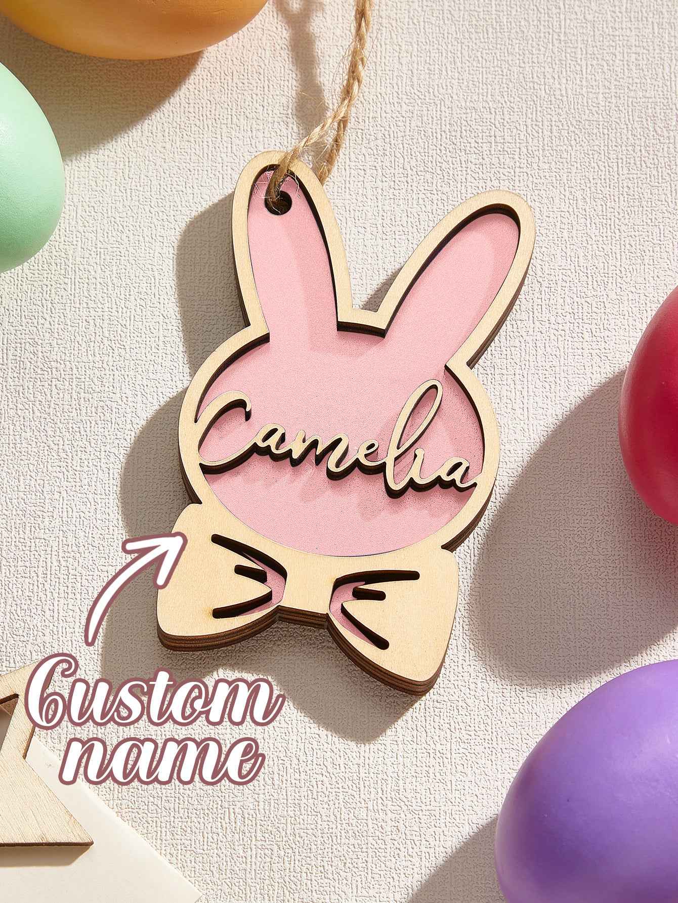 Personalized Rabbit Ornaments with Name Wooden Bunny Ornament Easter Gift for Kids