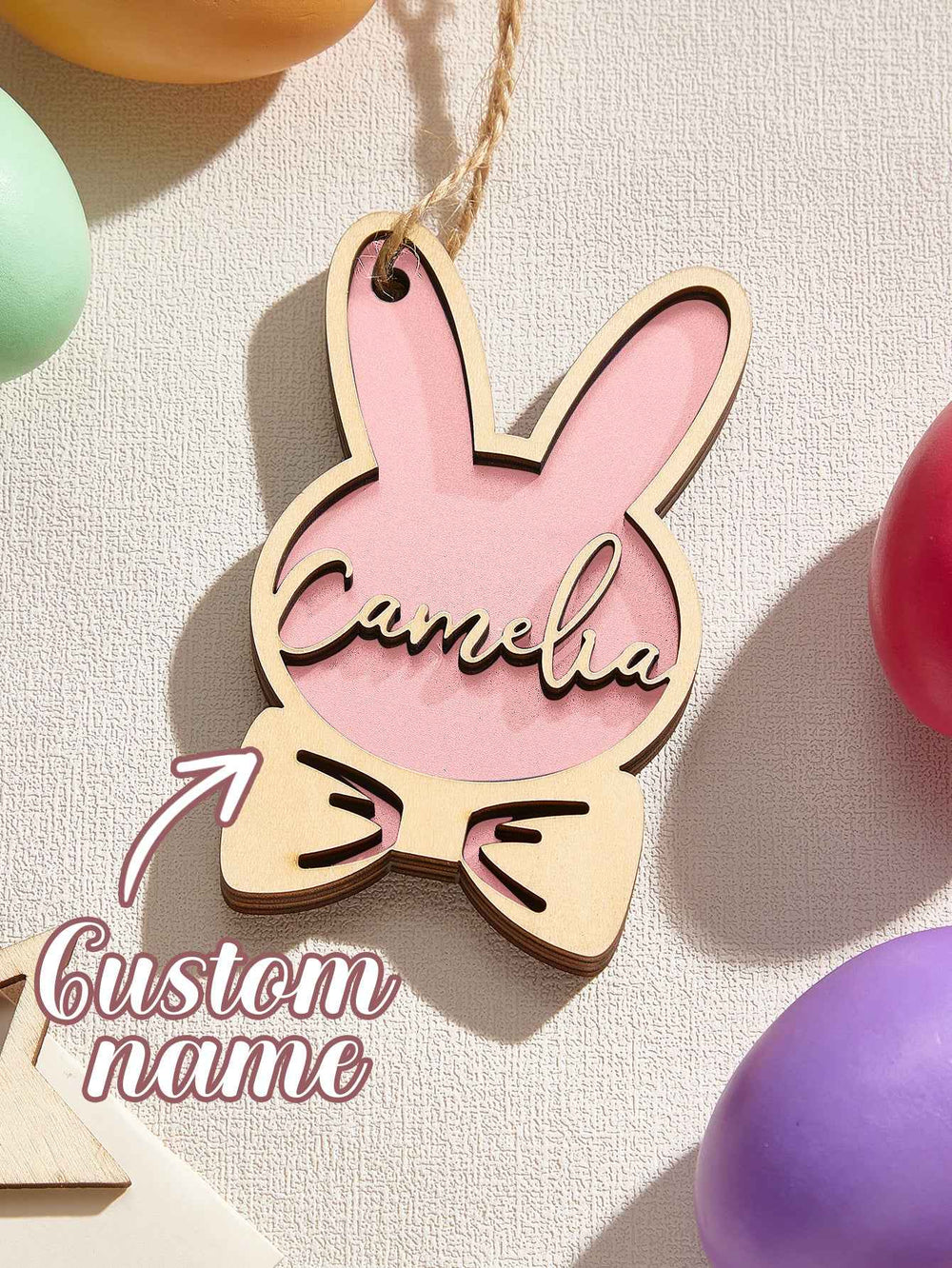 Personalized Rabbit Ornaments with Name Wooden Bunny Ornament Easter Gift for Kids