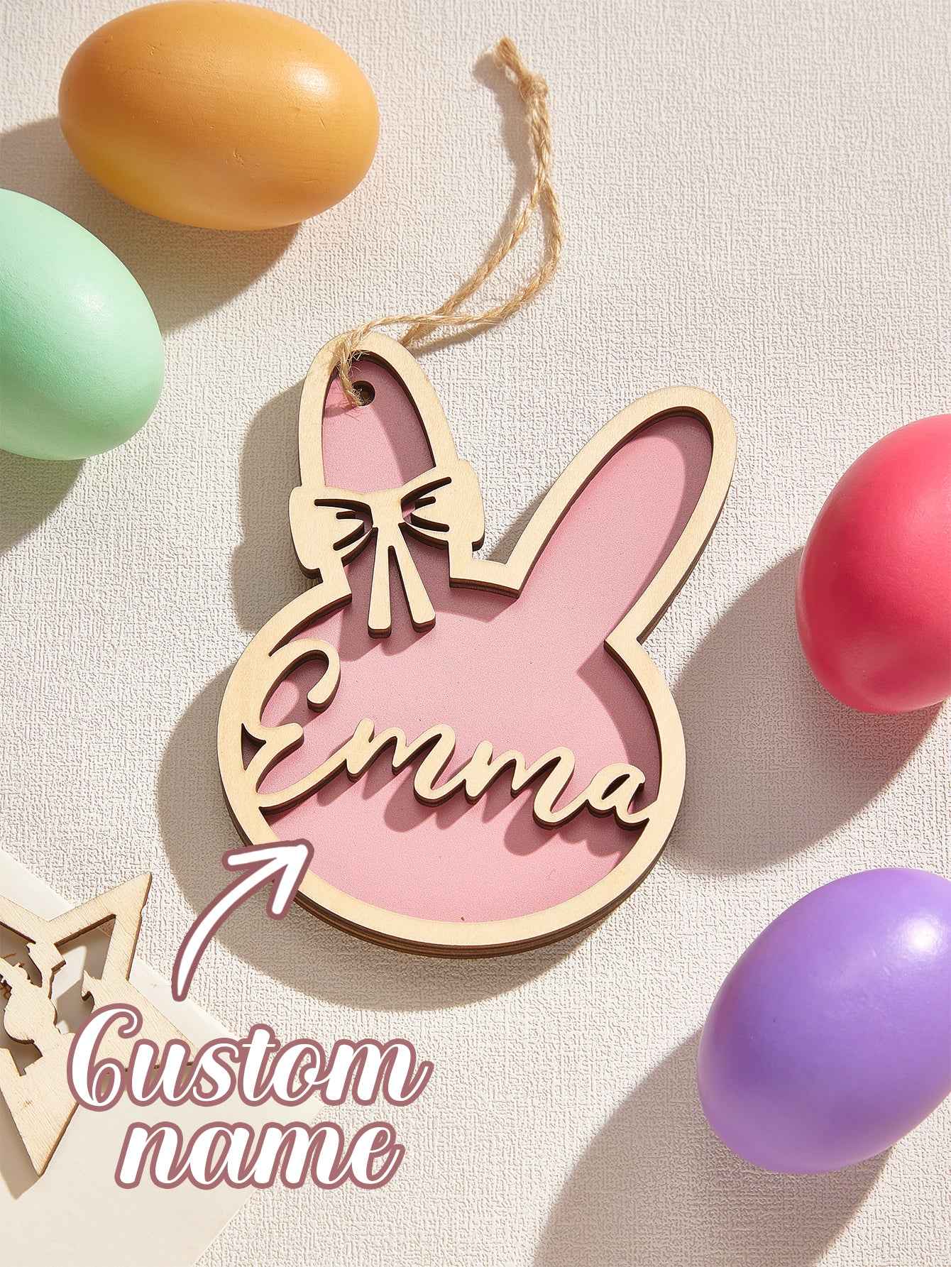 Personalized Rabbit Ornaments with Name Wooden Bunny Ornament Easter Gift for Kids