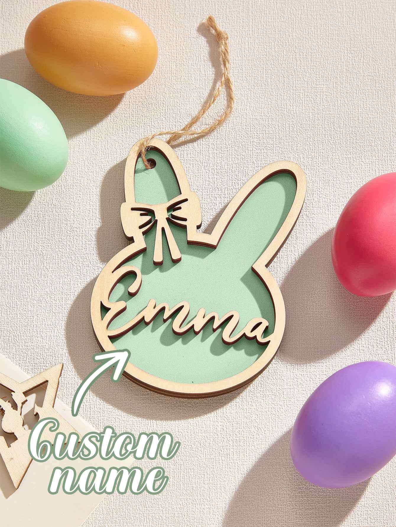 Personalized Rabbit Ornaments with Name Wooden Bunny Ornament Easter Gift for Kids