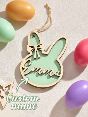 Personalized Rabbit Ornaments with Name Wooden Bunny Ornament Easter Gift for Kids