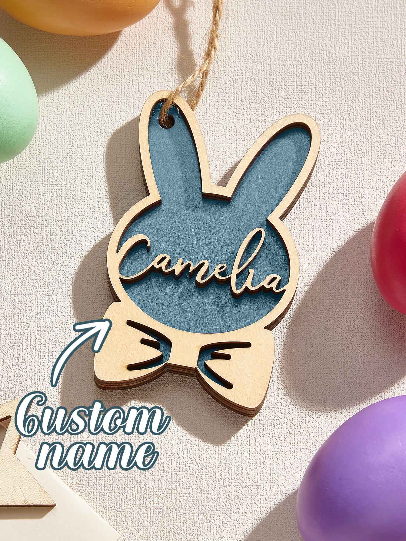 Personalized Rabbit Ornaments with Name Wooden Bunny Ornament Easter Gift for Kids