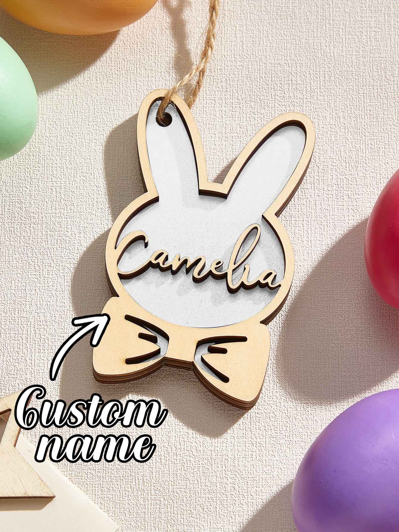 Personalized Rabbit Ornaments with Name Wooden Bunny Ornament Easter Gift for Kids