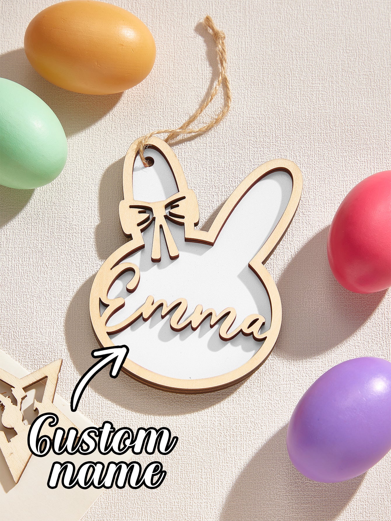 Personalised Rabbit Wooden Ornaments with Name - Unique Easter Gift for Children