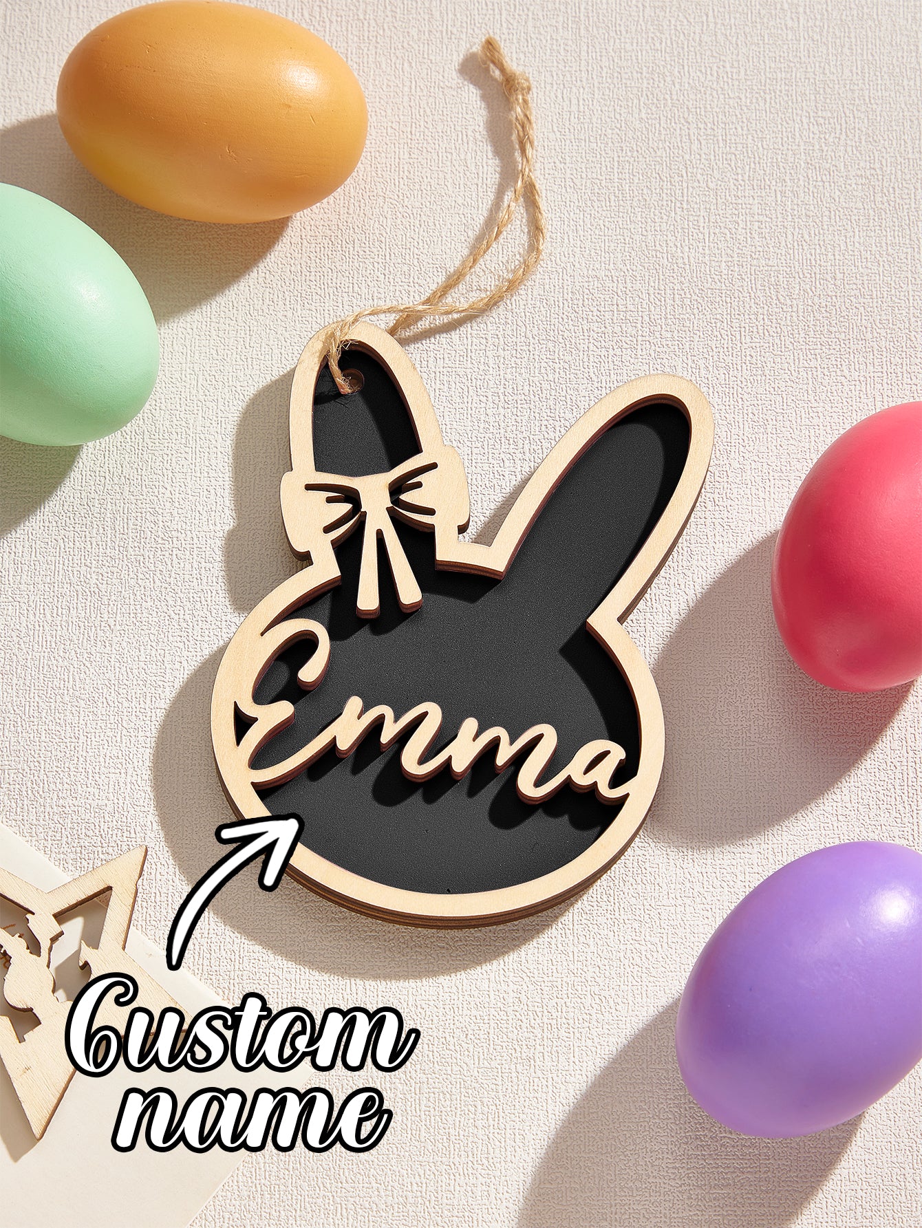 Personalised Rabbit Wooden Ornaments with Name - Unique Easter Gift for Children