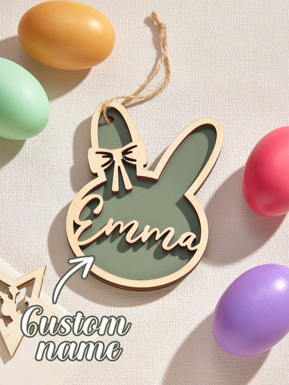 Personalised Rabbit Wooden Ornaments with Name - Unique Easter Gift for Children