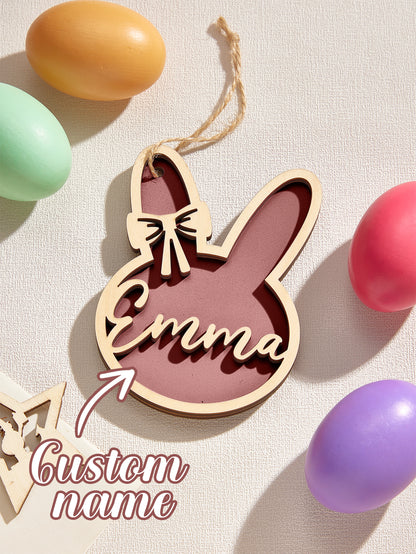 Personalised Rabbit Wooden Ornaments with Name - Unique Easter Gift for Children
