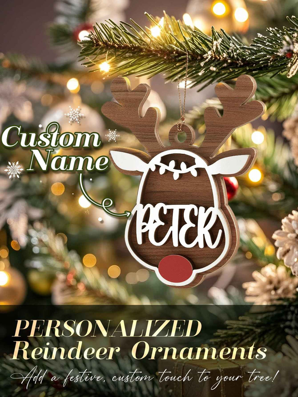 Personalized Reindeer Ornament with Name Christmas Tree Decorations Gift