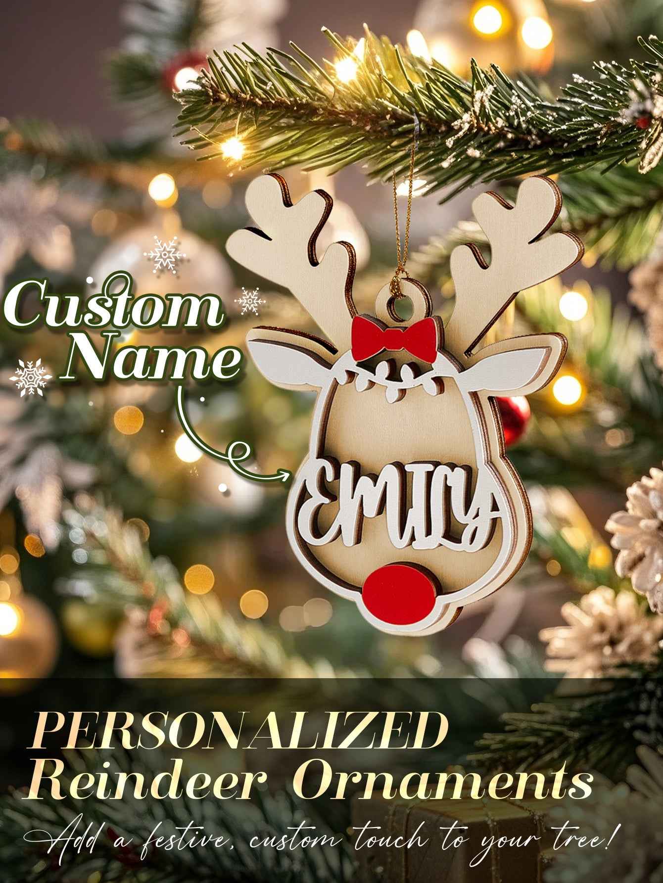 Personalized Reindeer Ornament with Name Christmas Tree Decorations Gift
