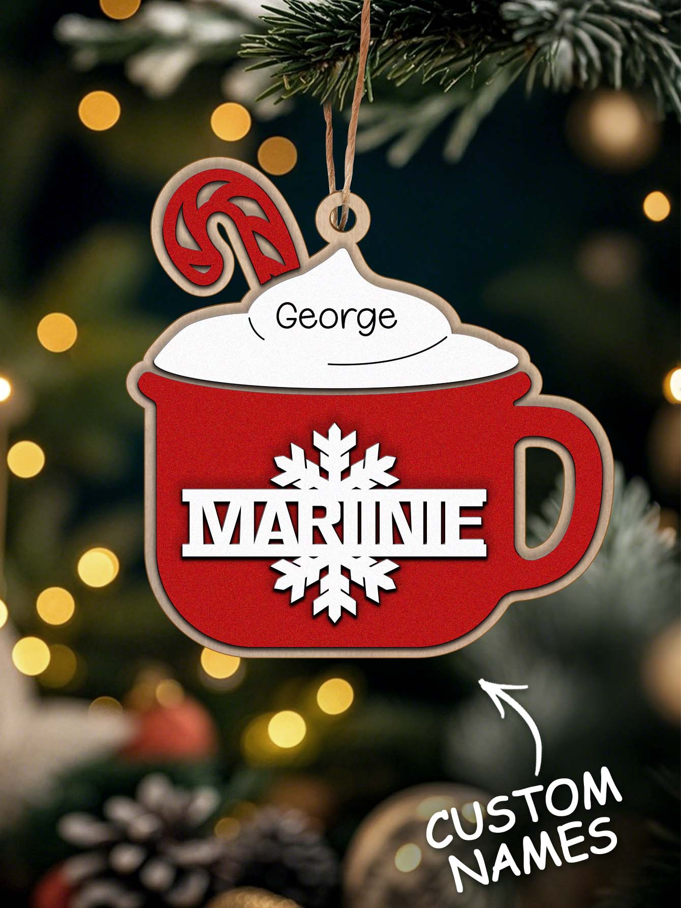 Personalised Family Hot Cocoa Ornament - Custom Name Christmas Decoration