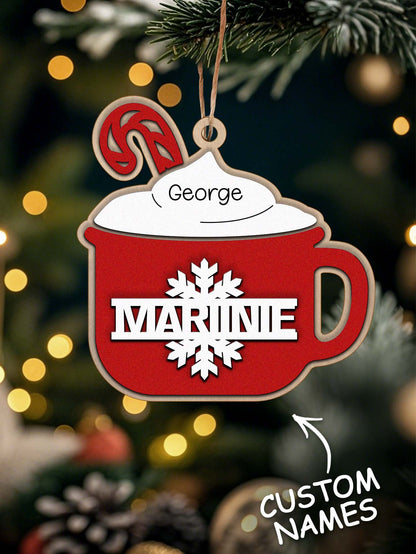 Personalised Family Hot Cocoa Ornament - Custom Name Christmas Decoration