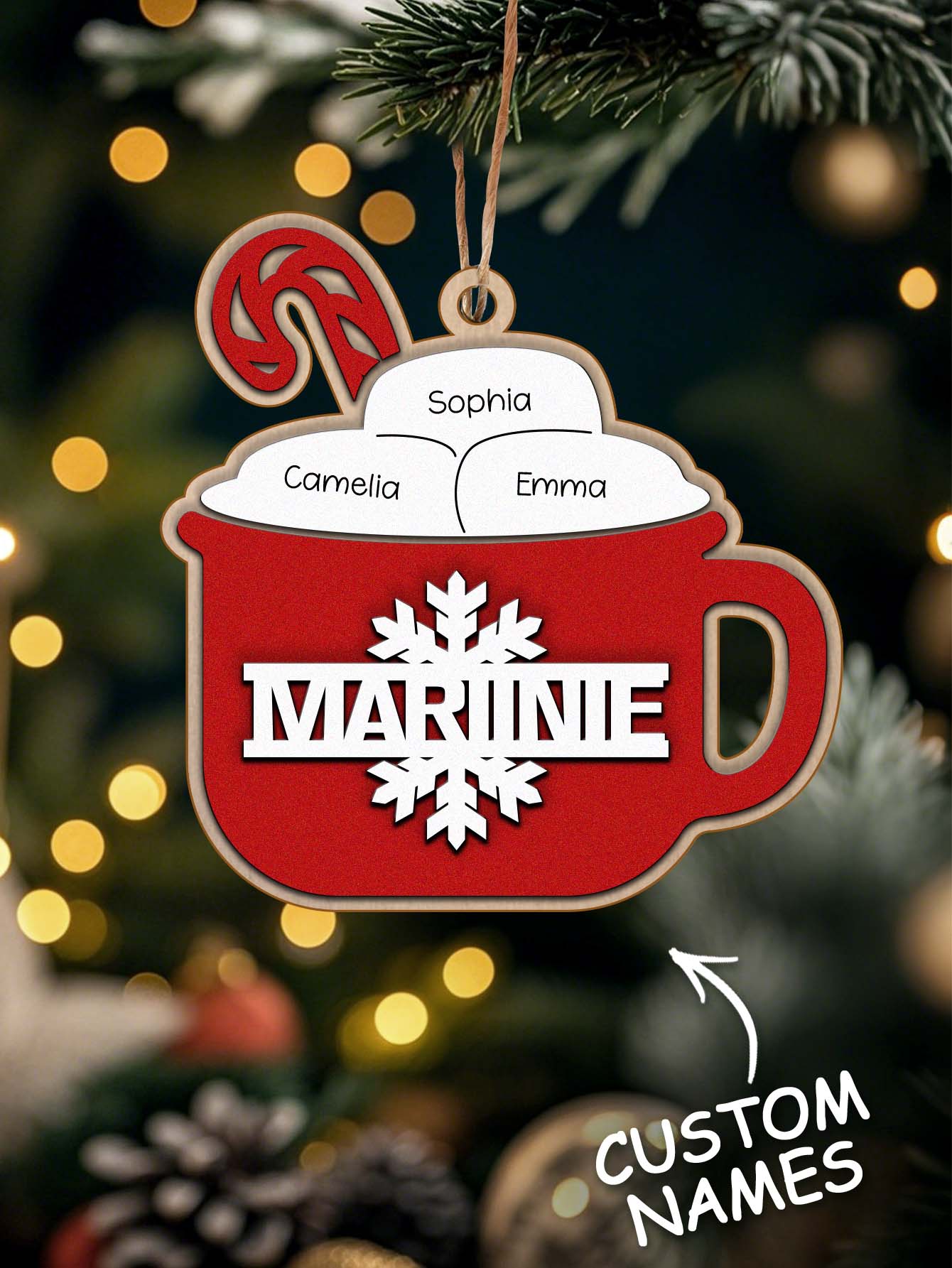 Personalised Family Hot Cocoa Ornament - Custom Name Christmas Decoration