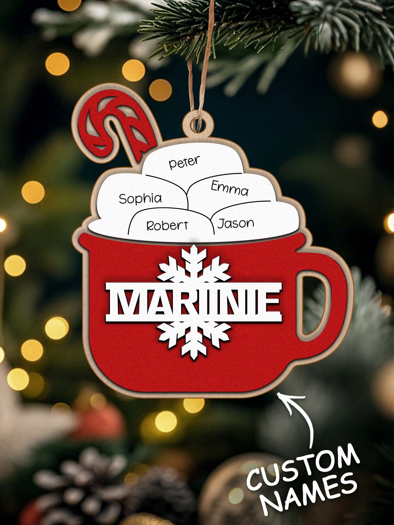 Personalised Family Hot Cocoa Ornament - Custom Name Christmas Decoration