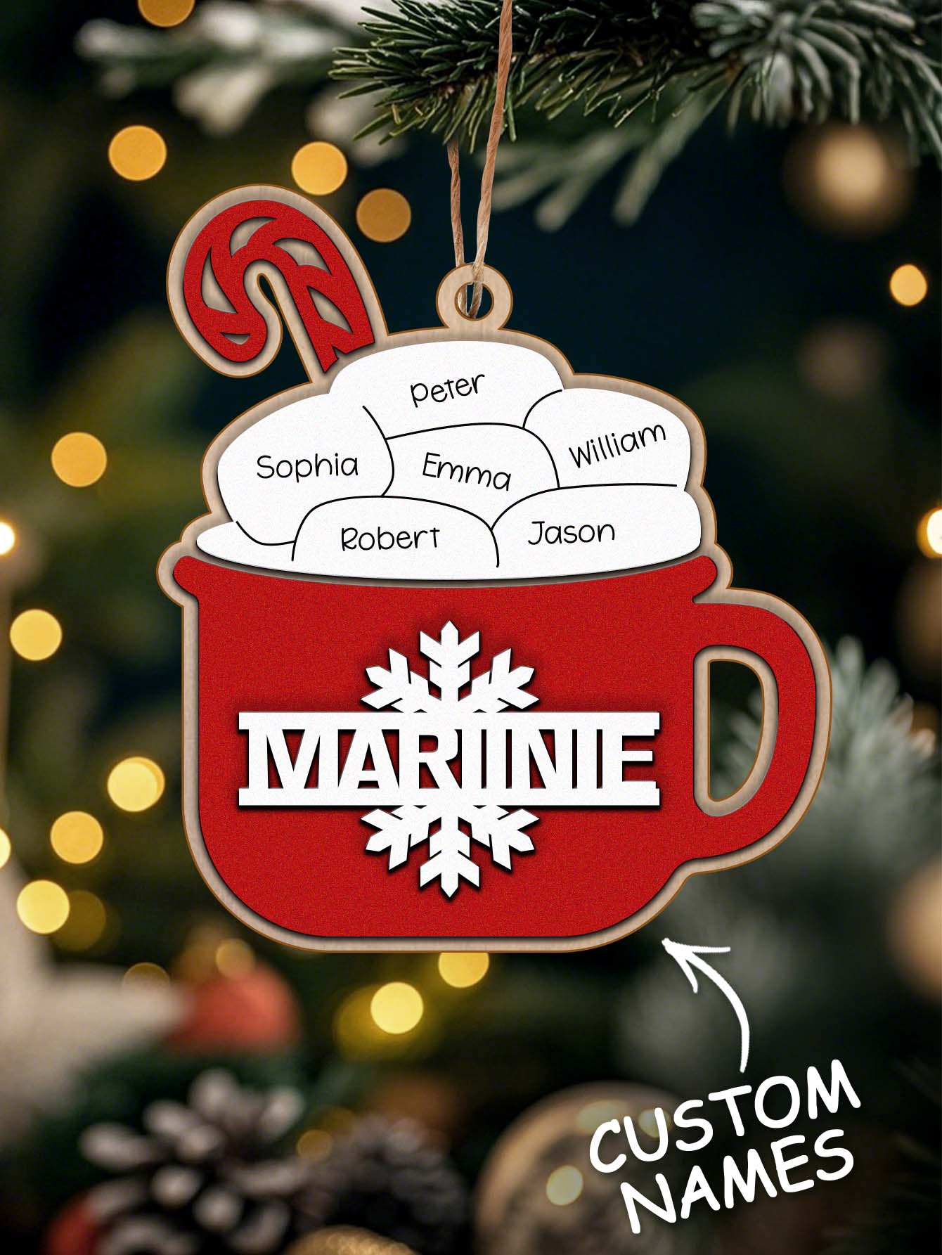 Personalised Family Hot Cocoa Ornament - Custom Name Christmas Decoration