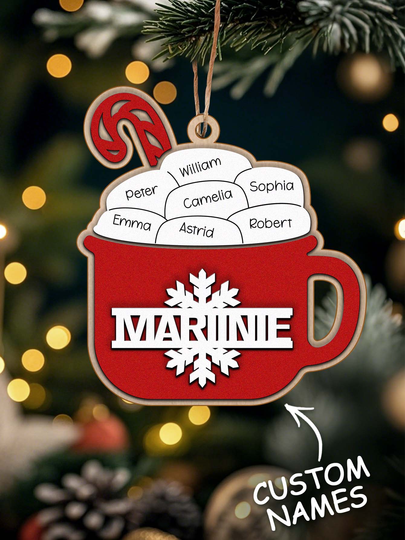 Personalised Family Hot Cocoa Ornament - Custom Name Christmas Decoration
