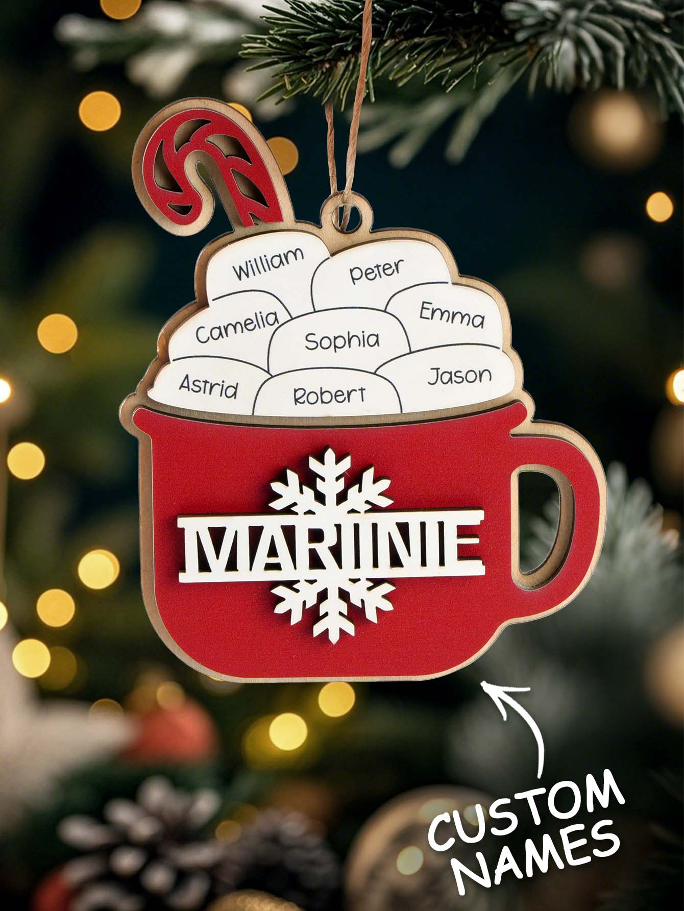 Personalised Family Hot Cocoa Ornament - Custom Name Christmas Decoration