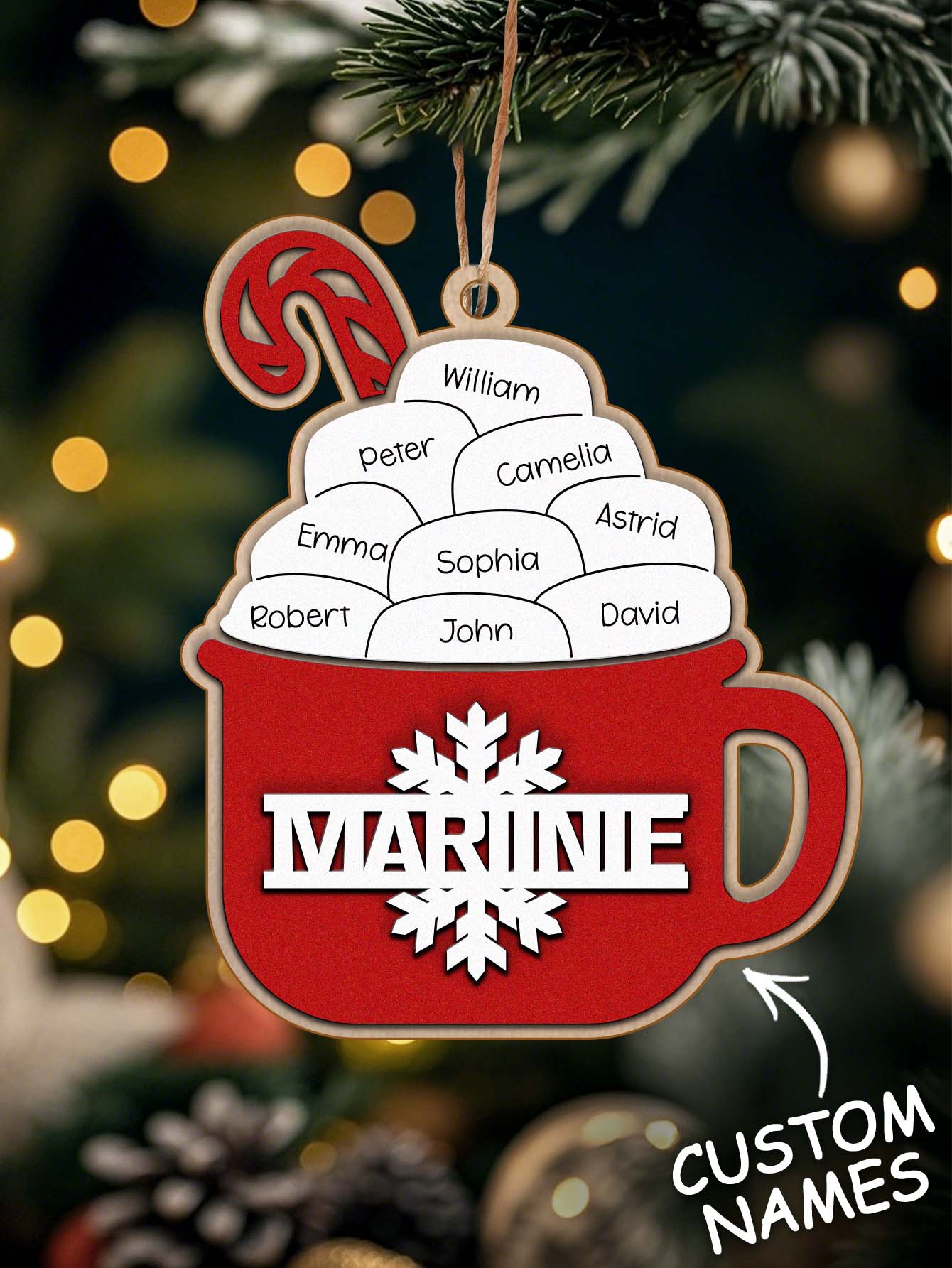 Personalised Family Hot Cocoa Ornament - Custom Name Christmas Decoration