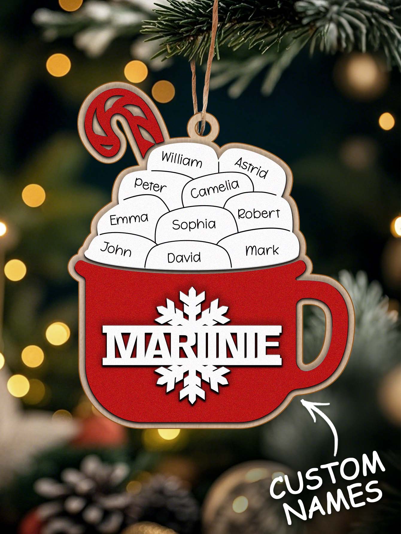 Personalised Family Hot Cocoa Ornament - Custom Name Christmas Decoration