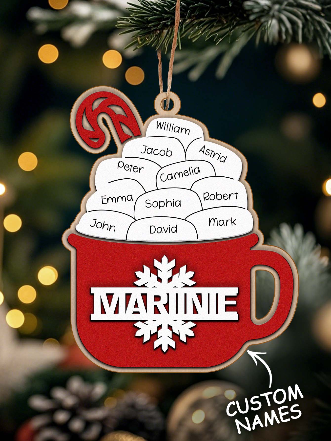 Personalised Family Hot Cocoa Ornament - Custom Name Christmas Decoration