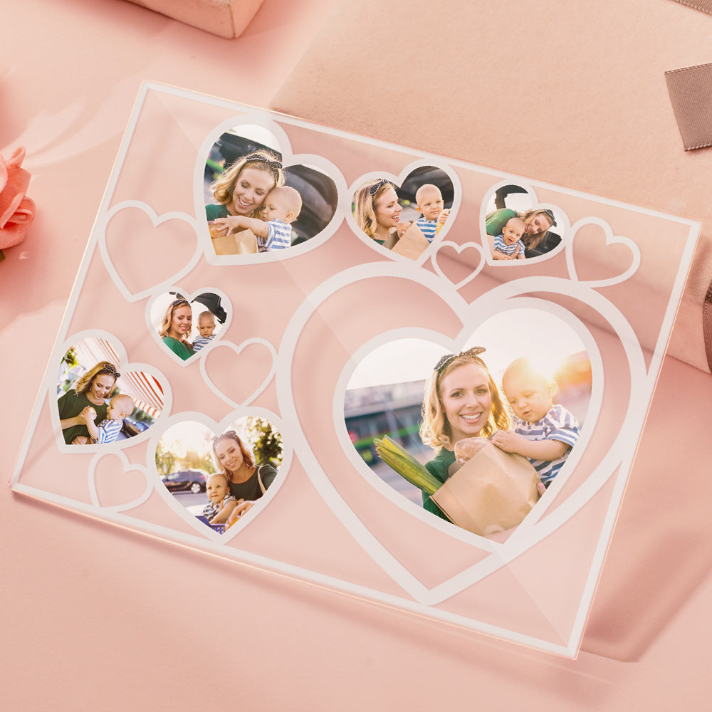 Personalised Multi-Photo Heart Lamp Night Light with Wooden Base