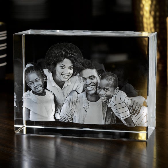 Personalised Laser Engraved Crystal Photo Cube with LED Base | Custom 2D/3D Gift