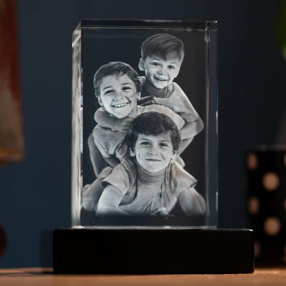 Personalised 2D/3D Laser Engraved Crystal Cube Photo Frame - Custom Night Light Gift
