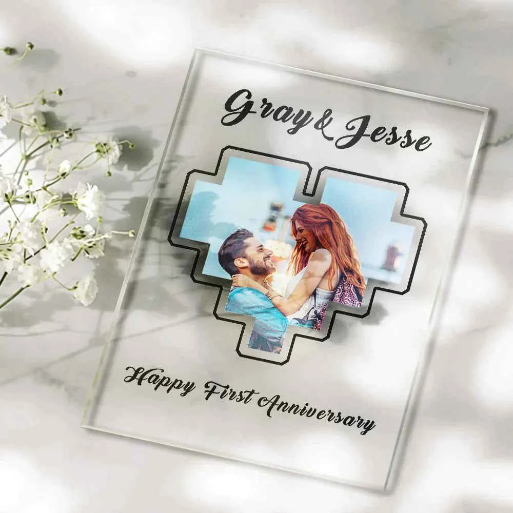 Custom Heart Photo Plaque Acrylic Keychain With Text Anniversary Gift