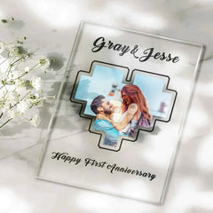 Custom Heart Photo Plaque Acrylic Keychain With Text Anniversary Gift