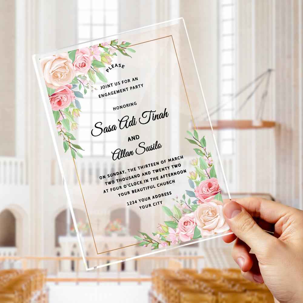 Custom Printed Name Text Clear Acrylic Plaque Engagement Party Invitation Ornament