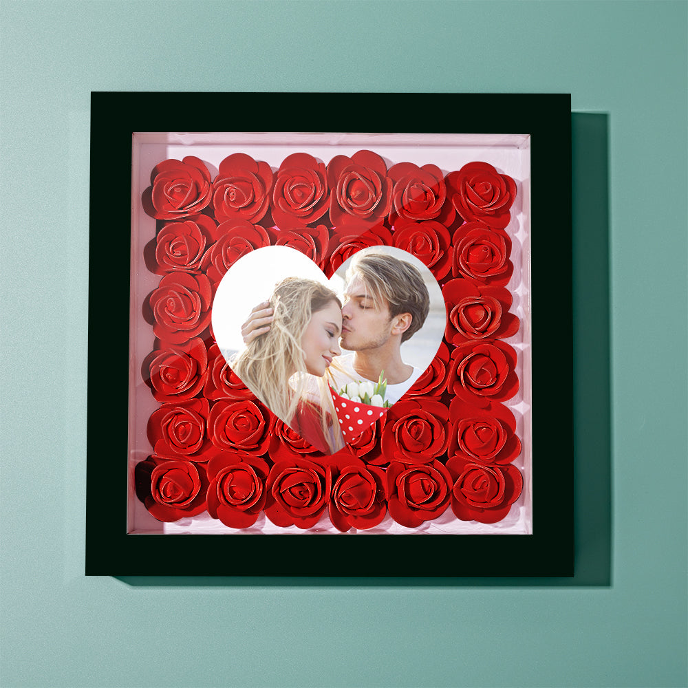 Personalised Heart Flower Shadow Box Frame - Custom Photo Gift