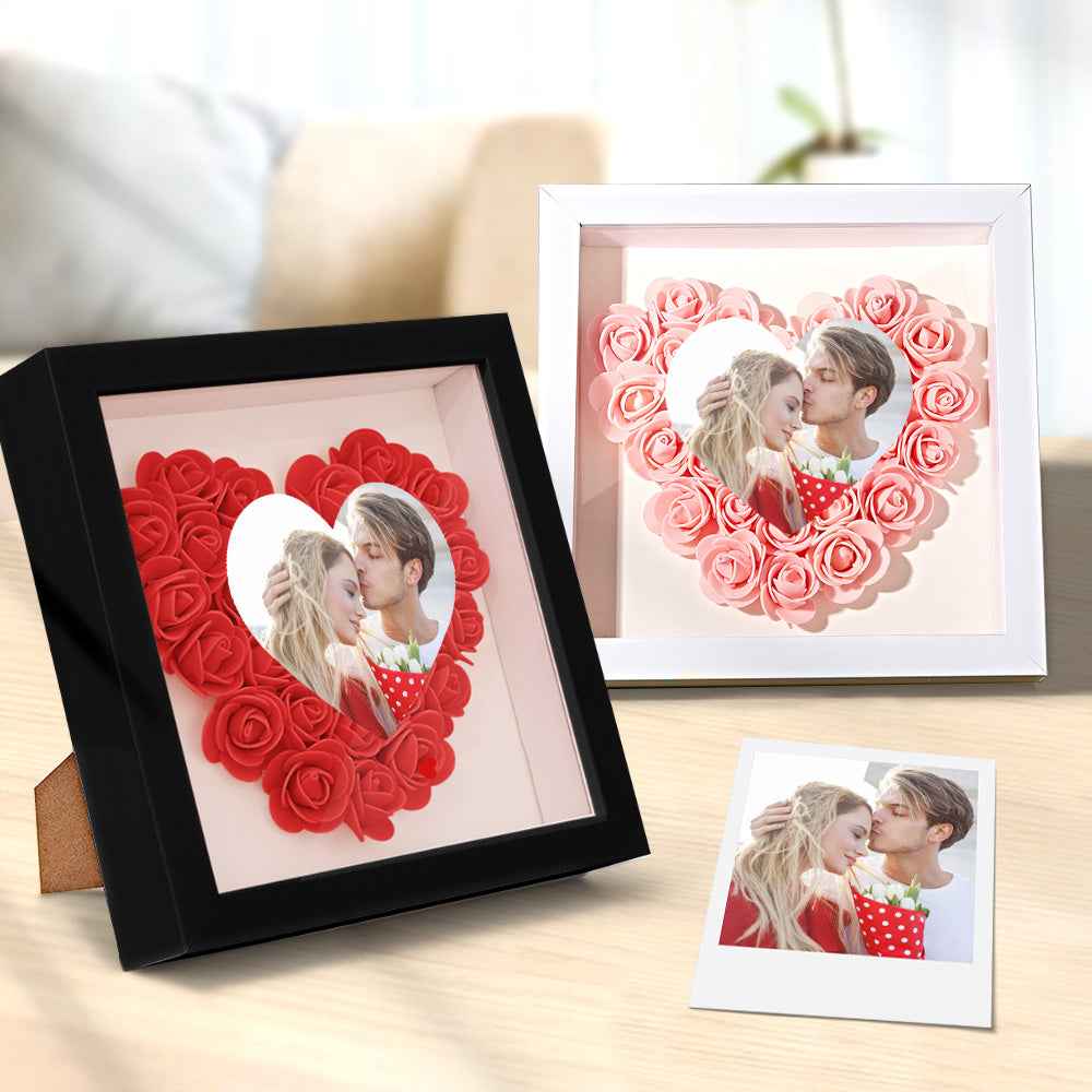 Custom Photo Flower Shadow Box Personalized Heart Flower Shadowbox Frame Gift