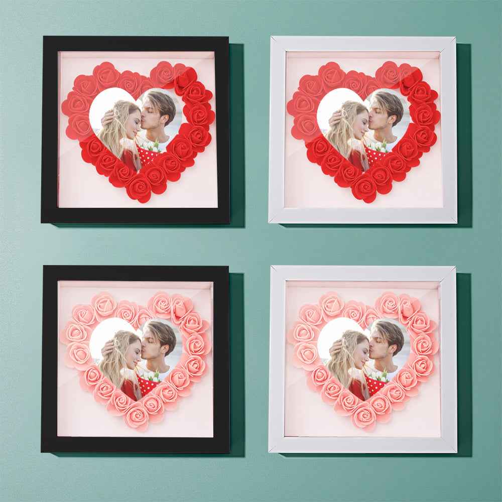 Custom Photo Flower Shadow Box Personalized Heart Flower Shadowbox Frame Gift