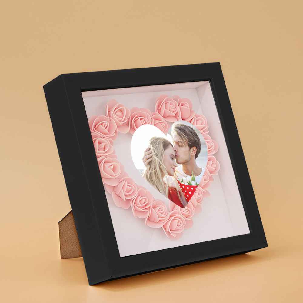 Custom Photo Flower Shadow Box Personalized Heart Flower Shadowbox Frame Gift