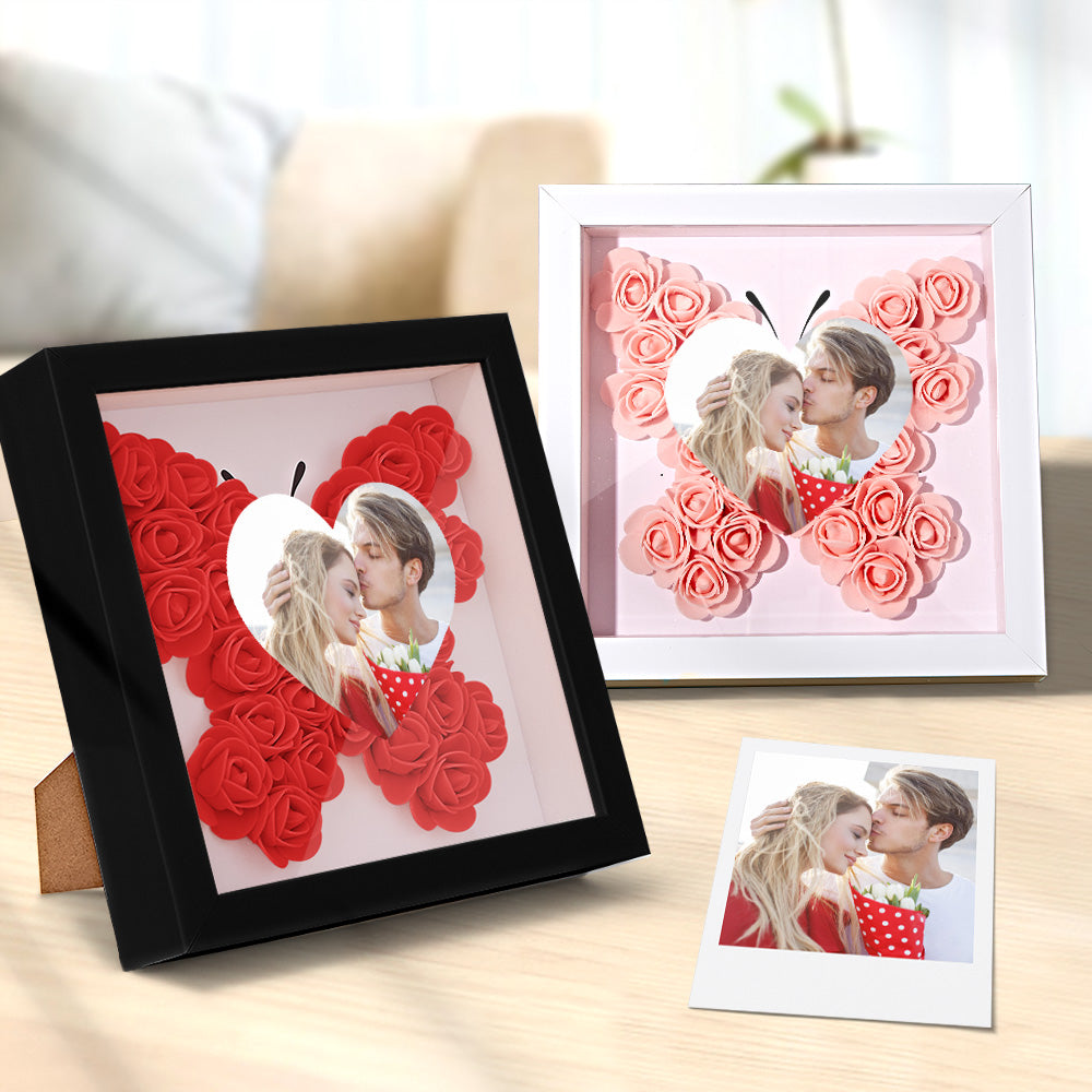 Personalised Heart Flower Shadow Box Frame - Custom Photo Gift