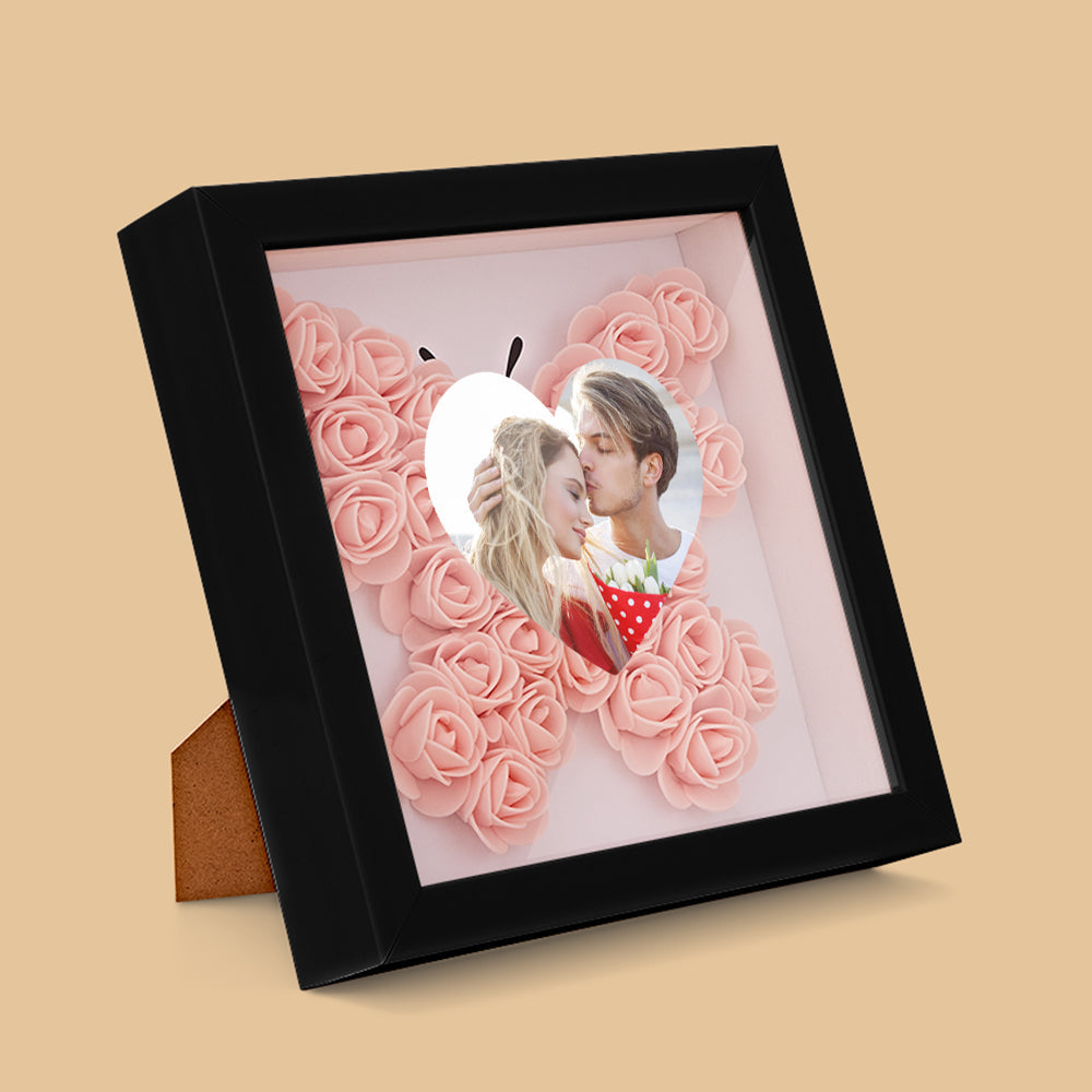 Personalised Heart Flower Shadow Box Frame - Custom Photo Gift