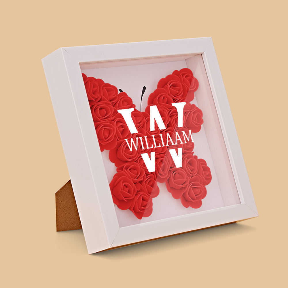 Personalised Name Flower Shadow Box - Custom Text Acrylic & Wood Frame