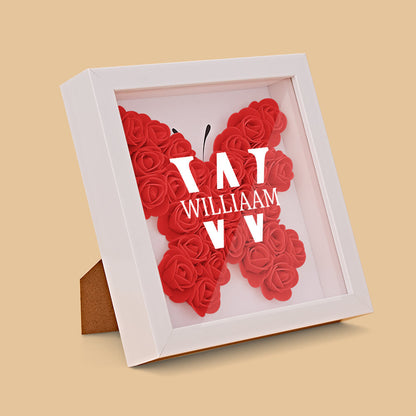 Personalised Name Flower Shadow Box - Custom Text Acrylic & Wood Frame