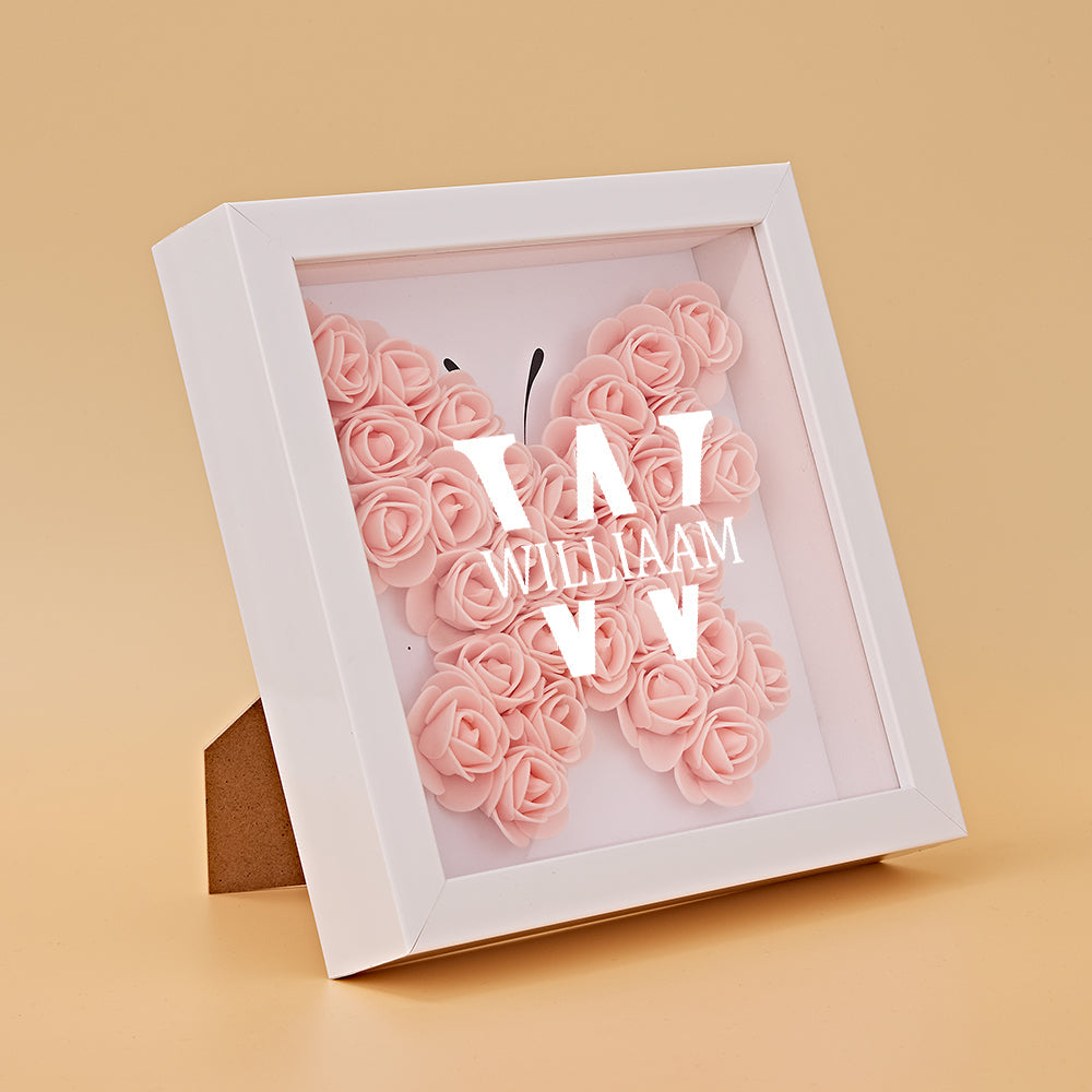 Personalised Name Flower Shadow Box - Custom Text Acrylic & Wood Frame
