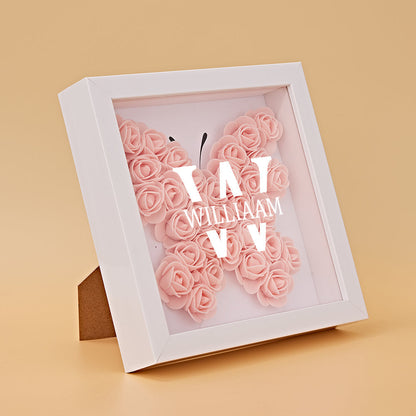 Personalised Name Flower Shadow Box - Custom Text Acrylic & Wood Frame